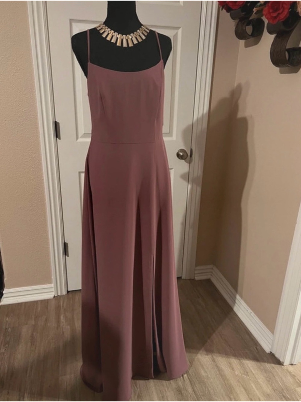David's Bridal Mauve Spaghetti-Strap Maxi Dress Bridesmaid Dress